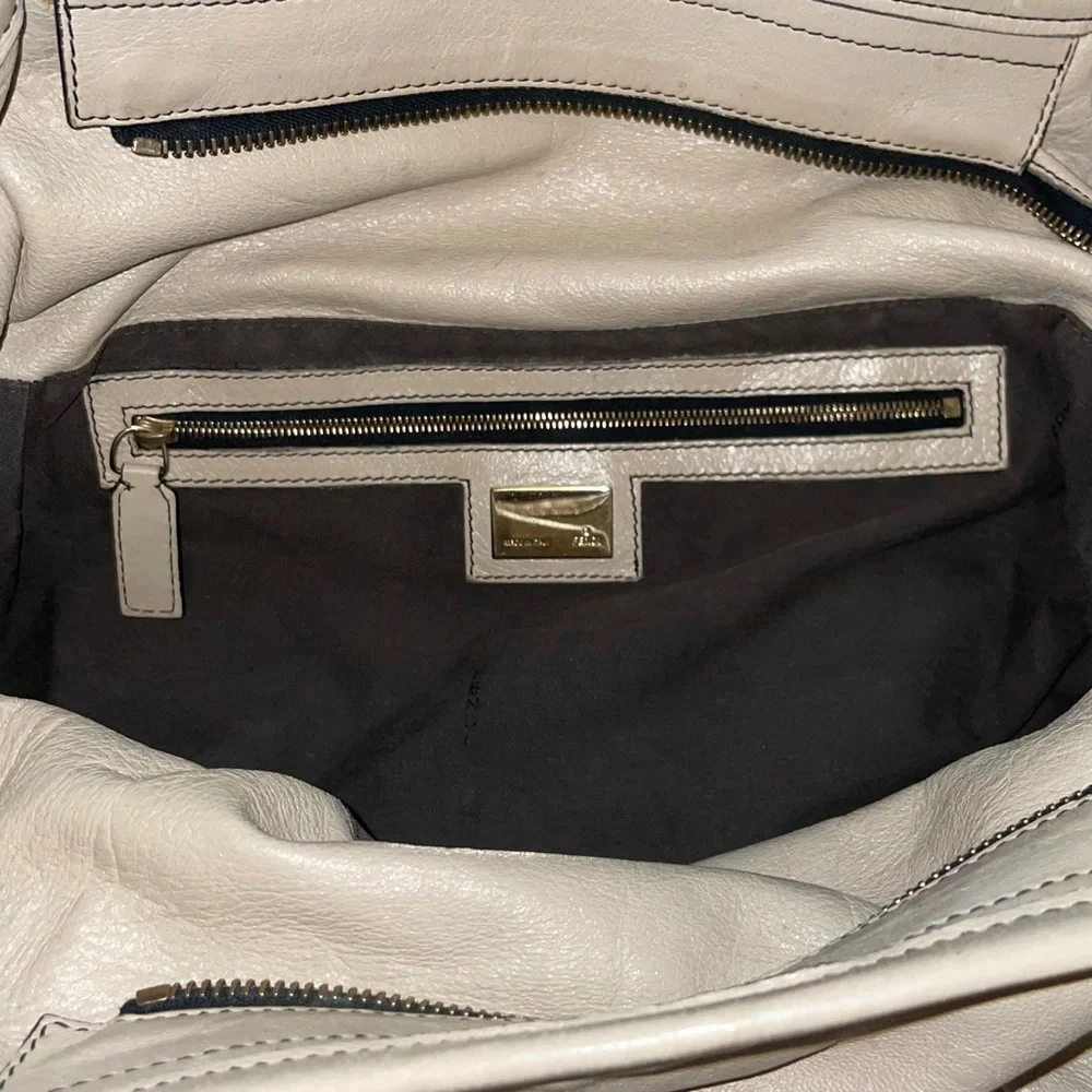 Fendi Large Chef Shopper Tote Bag in Chiaro Beige Cream Lambskin Leather Bag